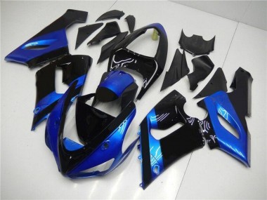 Cheap 2005-2006 Kawasaki ZX6R Motorcycle Fairing Kits - Blue Glossy Black