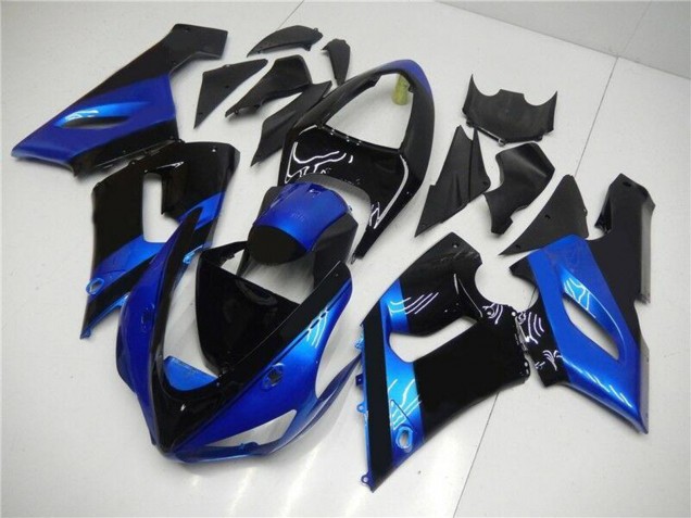 2005-2006 Kawasaki ZX6R Motorcycle Fairing Kits - Blue Glossy Black