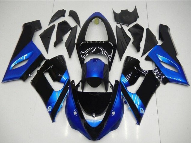 2005-2006 Kawasaki ZX6R Motorcycle Fairing Kits - Blue Glossy Black