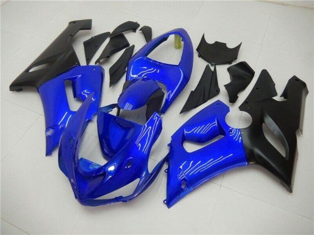 2005-2006 Kawasaki ZX6R Motorcycle Fairings - Blue Matte Black