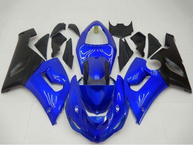 2005-2006 Kawasaki ZX6R Motorcycle Fairings - Blue Matte Black