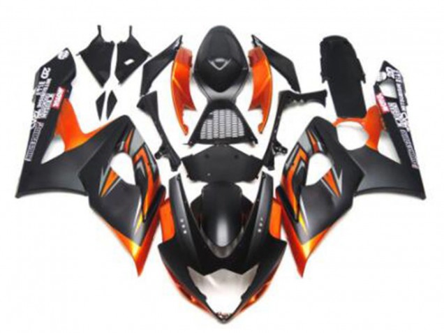 2005-2006 Suzuki GSXR 1000 Motorcycle Fairings - Glossy Black Matte Black Black Orange
