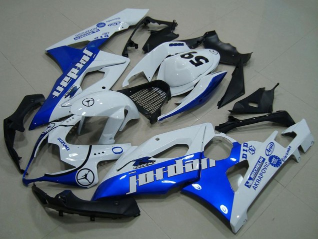 2005-2006 Suzuki GSXR 1000 Motorcycle Fairings - White Blue Jordan 59