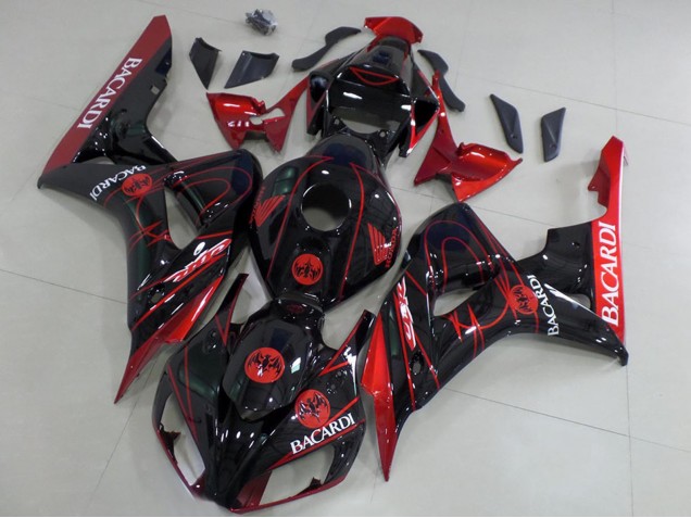 2006-2007 Honda CBR1000RR Motorcycle Fairings - Red Glossy Black Bacardi