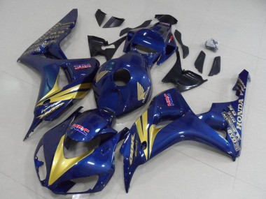 Cheap 2006-2007 Honda CBR1000RR Motorcycle Fairings - Dark Blue Gold Stripe