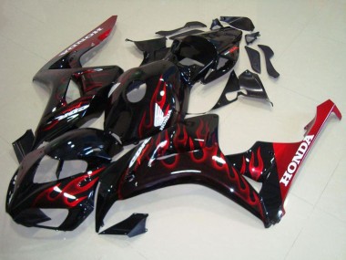 Cheap 2006-2007 Honda CBR1000RR Motorcycle Fairing Kits - Glossy Black Red Flame