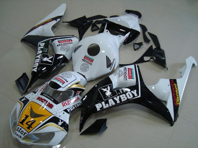 2006-2007 Honda CBR1000RR Motorcycle Fairings - White Yellow Glossy Black Denso Playboy 14