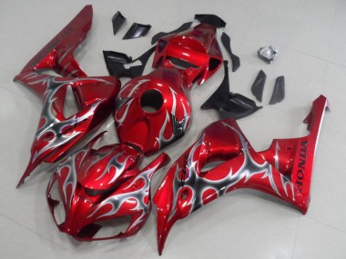 Cheap 2006-2007 Honda CBR1000RR Motorcycle Fairings - Red Black Silver Flame