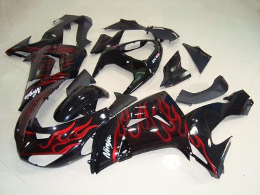 Cheap 2006-2007 Kawasaki ZX10R Motorcycle Fairings - Glossy Black Red Flame