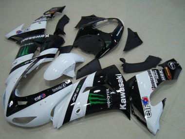 Cheap 2006-2007 Kawasaki ZX10R Motorcycle Fairings - White Glossy Black Green Elf Monster
