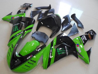 Cheap 2006-2007 Kawasaki ZX10R Motorcycle Fairings - Green Glossy Black Monster Racing