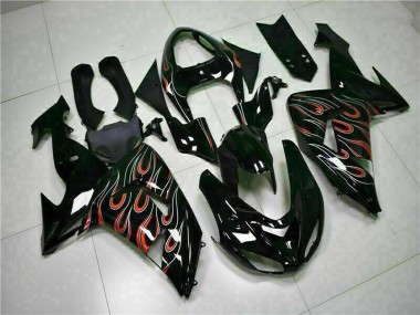 Cheap 2006-2007 Kawasaki ZX10R Motorcycle Fairing Kits - Glossy Black Red Flame