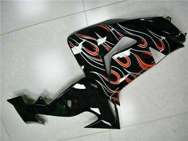 2006-2007 Kawasaki ZX10R Motorcycle Fairing Kits - Glossy Black Red Flame