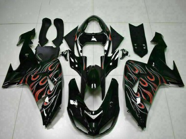 Cheap 2006-2007 Kawasaki ZX10R Motorcycle Fairing Kits - Glossy Black Red Flame