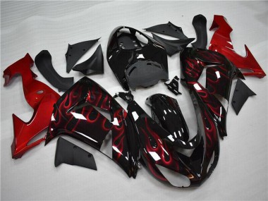 Cheap 2006-2007 Kawasaki ZX10R Motorcycle Fairing - Glossy Black Red Flame