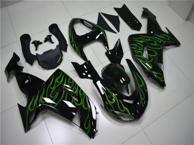 Cheap 2006-2007 Kawasaki ZX10R Motorcycle Fairings - Glossy Black Green Flame
