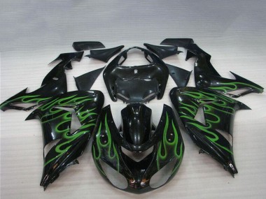 Cheap 2006-2007 Kawasaki ZX10R Motorcycle Fairings - Glossy Black Green Flame