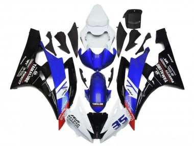 Cheap 2006-2007 Yamaha YZF R6 Motorcycle Fairings - White Blue Glossy Black Yamalube Becker Carbon