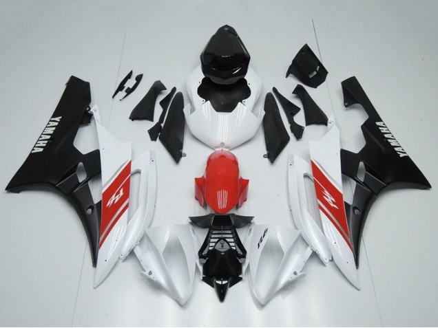 2006-2007 Yamaha YZF R6 Motorcycle Fairing - White Red Matte Black