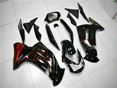 Cheap 2006-2008 Kawasaki EX650 Motorcycle Fairings - Glossy Black Red Flame