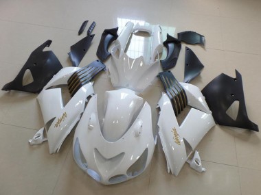 Cheap 2006-2011 Kawasaki ZX14R ZZR1400 Motorcycle Fairings - White Matte Black Gold Ninja