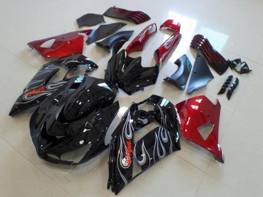 Cheap 2006-2011 Kawasaki ZX14R ZZR1400 Motorcycle Fairings - Red Glossy Black Silver Flame