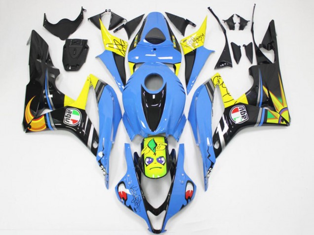 2007-2008 Honda CBR600RR Motorcycle Fairings - Light Blue Yellow Glossy Black Shark