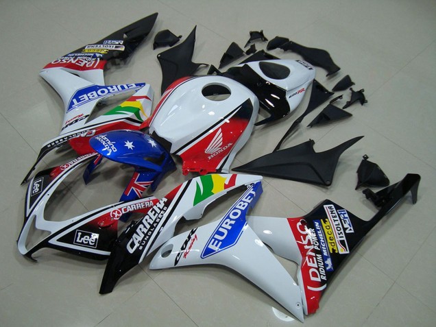 2007-2008 Honda CBR600RR Motorcycle Fairings - White Red Blue Glossy Black EuroBet