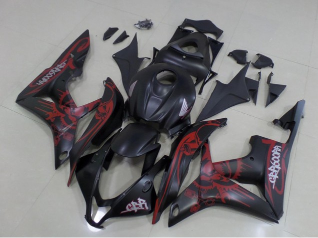 2007-2008 Honda CBR600RR Motorcycle Fairings - Matte Black Red Skull