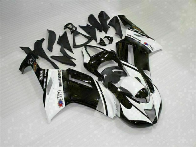 2007-2008 Kawasaki ZX6R Motorcycle Fairings - Black White