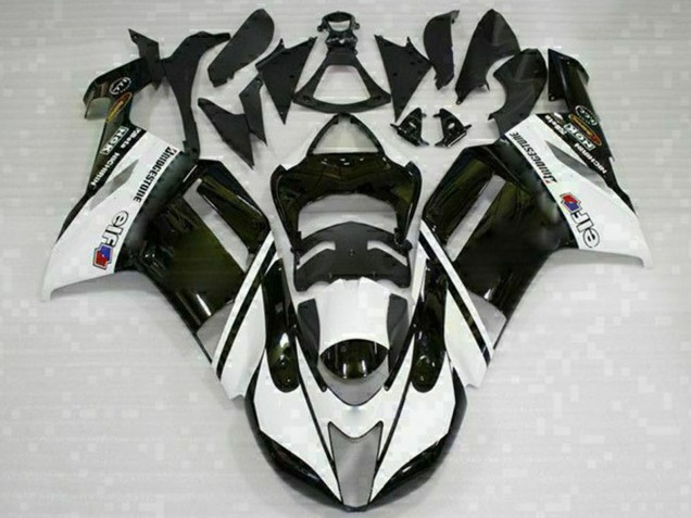 2007-2008 Kawasaki ZX6R Motorcycle Fairings - Black White