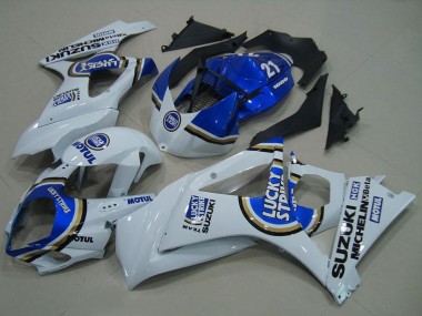 Cheap 2007-2008 Suzuki GSXR 1000 Motorcycle Fairings - White Blue Lucky Strike