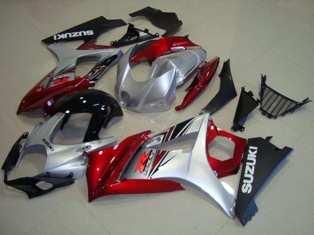 2007-2008 Suzuki GSXR 1000 Motorcycle Fairings - Red Silver Glossy Black
