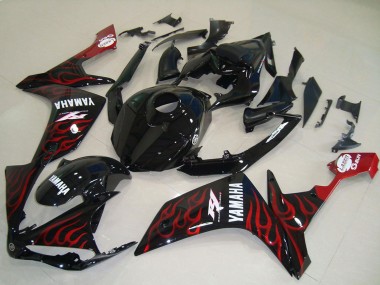 Cheap 2007-2008 Yamaha YZF R1 Motorcycle Fairings - Glossy Black Red Flame