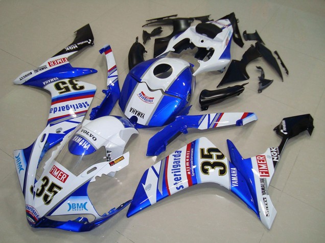 2007-2008 Yamaha YZF R1 Motorcycle Fairings - White Blue Red Black Volvo Sterilgarda Yamalube Fimer 35