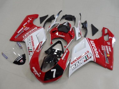 Cheap 2007-2014 Ducati 848 1098 1198 Motorcycle Fairings - White Red Glossy Black Banner 7