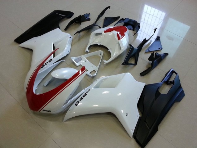 2007-2014 Ducati 848 Motorcycle Fairings - White Red Matte Black