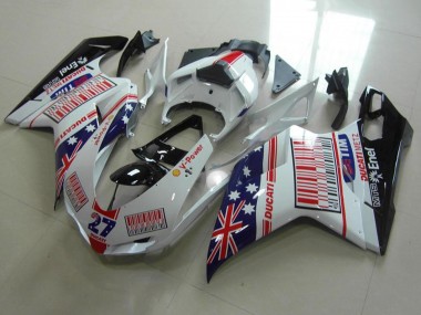 Cheap 2007-2014 Ducati 848 1098 1198 Motorcycle Fairings - White Blue Red Glossy Black American Flag Tim 27