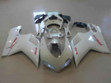 Cheap 2007-2014 Ducati 848 Motorcycle Fairings - Glossy White Red Decals