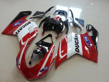 Cheap 2007-2014 Ducati 848 1098 1198 Motorcycle Fairings - White Red Glossy Black Tim