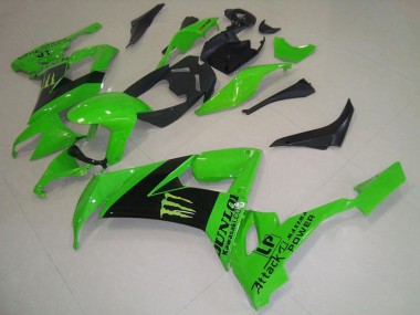 Cheap 2008-2010 Kawasaki ZX10R Motorcycle Fairings - Green Black Monster Dunlop