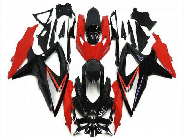 2008-2010 Suzuki GSXR 600/750 Motorcycle Fairings - Red Glossy Black Stripe