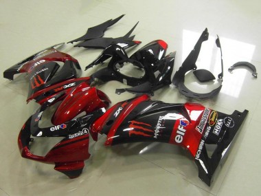 Cheap 2008-2012 Kawasaki ZX250R Motorcycle Fairings - Candy Red Glossy Black Elf Touch4 Monster