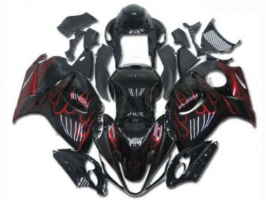 Cheap 2008-2020 Suzuki GSXR 1300 Hayabusa Motorcycle Fairings - Glossy Black Red Flame