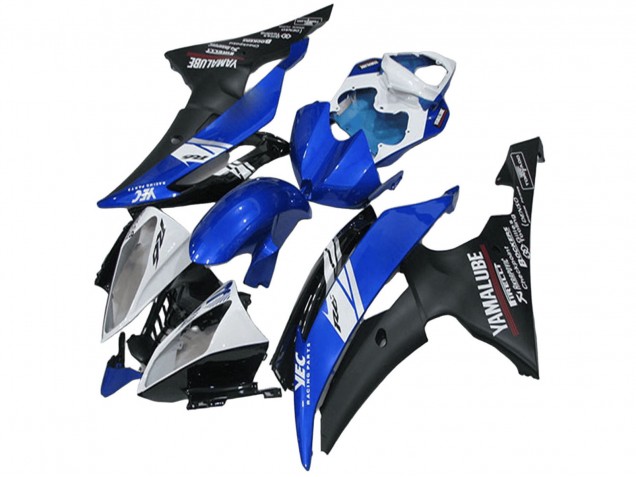 2008-2016 Yamaha YZF R6 Motorcycle Fairings - White Blue Matte Black Yamalube
