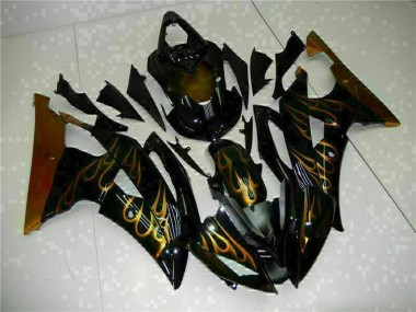 Cheap 2008-2016 Yamaha YZF R6 Motorcycle Fairings - Glossy Black Gold Flame