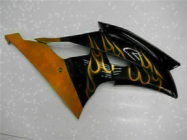 2008-2016 Yamaha YZF R6 Motorcycle Fairings - Glossy Black Gold Flame