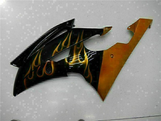 2008-2016 Yamaha YZF R6 Motorcycle Fairings - Glossy Black Gold Flame