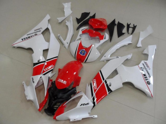 2008-2016 Yamaha YZF R6 Motorcycle Fairings - White Red Black Stripe OEM Style