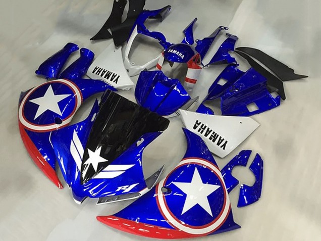 2009-2011 Yamaha YZF R1 Motorcycle Fairings - Blue White Red Black Star Captain America
